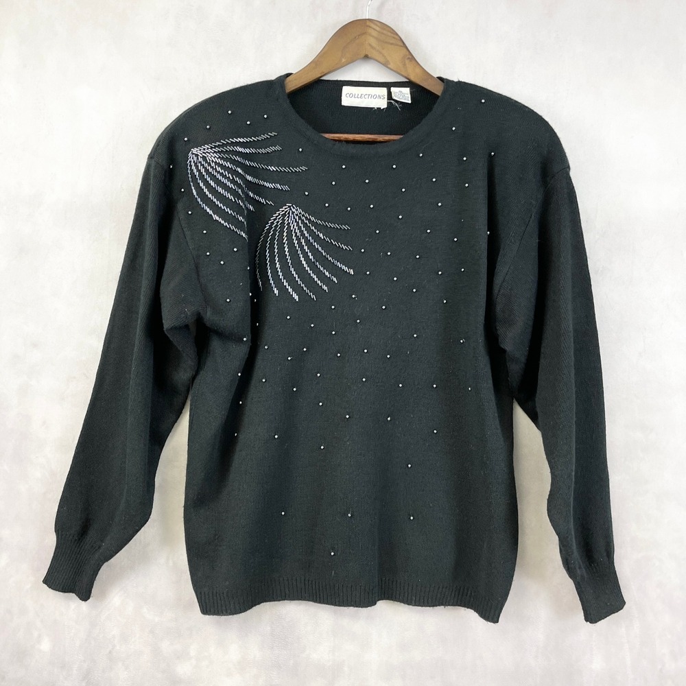 VTG 80s Collections Women Sweater Medium Beaded Soft Glam Fairy Grunge Hong Kong